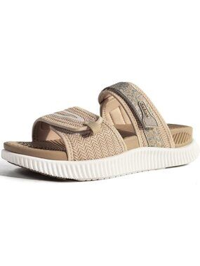 Women's Beige Athletic Thick Cushion  Recovery Adjustable Strap Walking Sandals